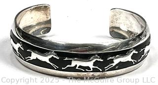 Sterling Silver Running Horses Cuff Bracelet by Navajo Artist B. Webb