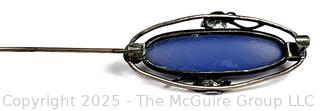 Art Deco Sterling Silver Brooch with Blue Stone Center