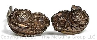 Sterling Silver Art Nouveau Repoussé Clip On Earrings Signed S Kirk & Sons