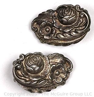 Sterling Silver Art Nouveau Repoussé Clip On Earrings Signed S Kirk & Sons