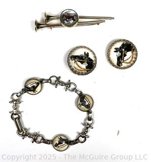 Four (4) Pieces of Reverse Painted Essex Glass Horse Jewelry