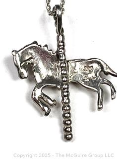 Sterling Silver Carousel Horse Pendant on Chain Necklace