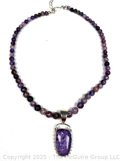 Rough Cut Amethyst Bead Necklace with Pendant. 