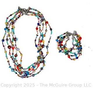 Glass Multistrand Bead Necklace and Bracelet Set