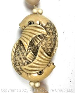 Carved Bone Necklace with Double Fish Netsuke 