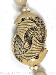 Carved Bone Necklace with Double Fish Netsuke 