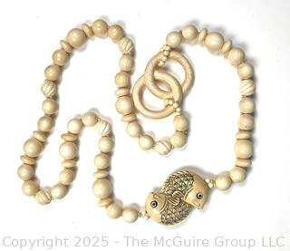 Carved Bone Necklace with Double Fish Netsuke 