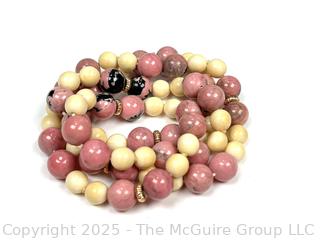 Pink Natural Rhodochrosite Polished Bead Necklace