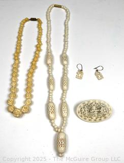 Four (4) Pieces of Carved Bone and Bead Jewelry