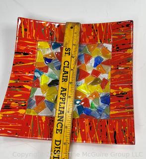 Fused Glass Decorative Square Plate. 9" square