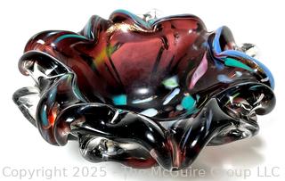 Hand Blown Murano Italy Purple Tutti Fruity Bowl 