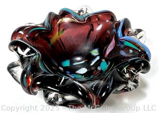 Hand Blown Murano Italy Purple Tutti Fruity Bowl 