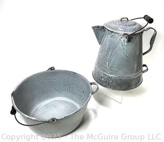 Large Grey Cowboy Campfire Granite Enamel Ware Coffee Pot and Basin Bowl