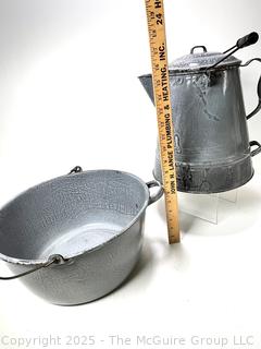 Large Grey Cowboy Campfire Granite Enamel Ware Coffee Pot and Basin Bowl
