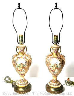 Two (2) Hand Painted Porcelain Urn Table Lamps