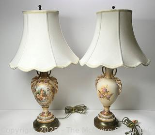 Two (2) Hand Painted Porcelain Urn Table Lamps