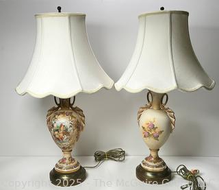 Two (2) Hand Painted Porcelain Urn Table Lamps