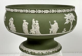 Celadon Green Wedgwood Jasperware Pedestal Fruit Bowl  