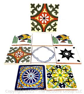 Nine (9) Hand Painted Terracotta Art Tiles