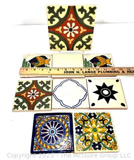 Nine (9) Hand Painted Terracotta Art Tiles