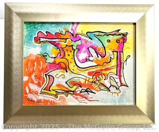 Framed Under Glass Watercolor and Acrylic Abstract Signed by Artist J Jwanski 