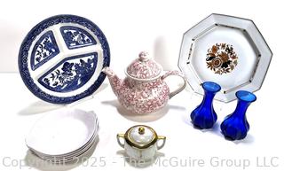 Group of Porcelain Serving Items Including Staffordshire Honeysuckle Teapot