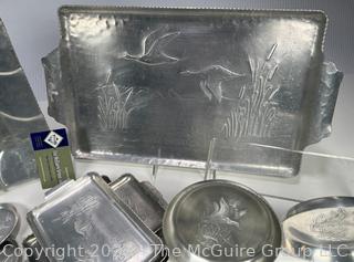 Group of Mid Century Hammered and Etched Aluminum Ware
