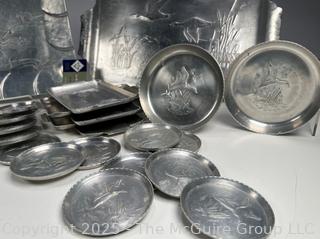 Group of Mid Century Hammered and Etched Aluminum Ware
