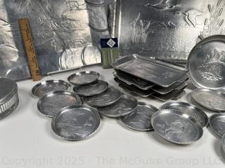 Group of Mid Century Hammered and Etched Aluminum Ware
