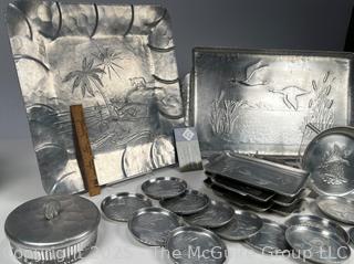 Group of Mid Century Hammered and Etched Aluminum Ware
