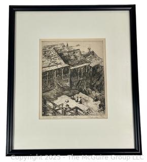 Framed Under Glass Pencil Signed Etching c 1950's Titled "Telegraph Hill" by Alexander Stern. 16 x 19"