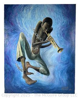 Unframed Original Oil on Canvas of  Chained Slave Blues Signed by Artist Douglas Edwards. 24" x 30" 1990