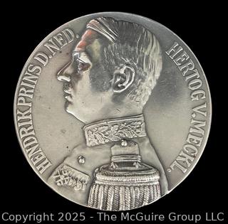 1929 Dutch 1st Place Equestrian .833 Silver Medal for Best Running Horse - Prins Hendrik Hertog Van Mecklenburg on Obverse. 66mm 99 grams