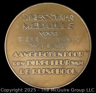 Dutch 1932 Bronze Art Deco Equestrian Dressage Medal in Honor of Jan Hermannus van Reede, Winner in 1928 Olympics. 60mm