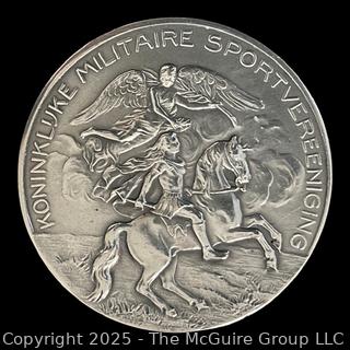 1928 Dutch Royal Military Sports Association Equestrian .833 Silver Medal in Dressage, 1st Place. 50mm 46 grams