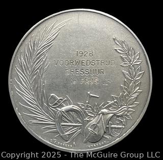 1928 Dutch Royal Military Sports Association Equestrian .833 Silver Medal in Dressage, 1st Place. 50mm 46 grams