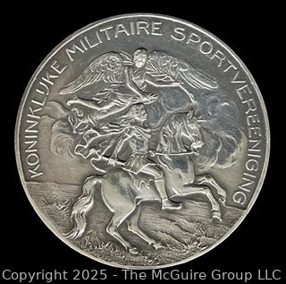 1930 Dutch Royal Military Sports Association .833 Silver Equestrian Medal in Dressage "Bobbie" 1st Place. 50mm 46 grams