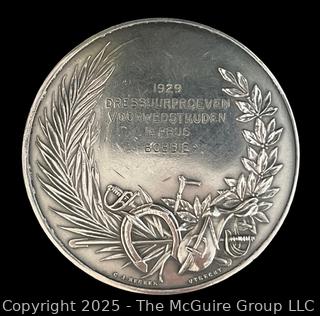 1929 Dutch Equestrian .833 Silver Medal in Dressage 1st Place. "Bobbie". 50mm 46 grams