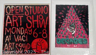 Two (2) Unframed Art Gallery Promotional Posters for VACI Art Squad and "DECADES".  12" x 14"