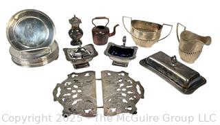 Group of Silver Plated Serving Items Including Trivet. 