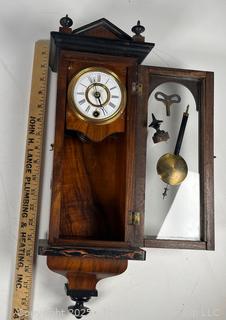 Small English Walnut Pendulum Wall Clock  