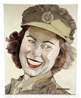 Unframed Original Oil on Canvas of Princess Elizabeth WWII Transportation Service by Artist Douglas Edwards. 16" x 20"