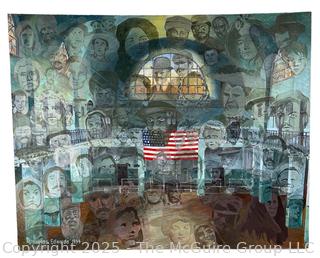 Unframed Original Acrylic on Canvas of Phantoms of Ellis Island by Artist Douglas Edwards 1994. 30" 24"