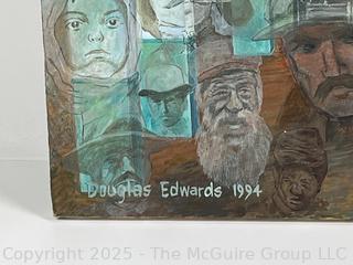 Unframed Original Acrylic on Canvas of Phantoms of Ellis Island by Artist Douglas Edwards 1994. 30" 24"