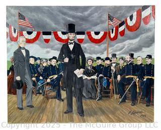 Unframed Original Oil on Canvas of Abraham Lincoln Giving the Gettysburg Address Signed by Artist Douglas Edwards. 24" x 30"