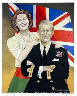 Unframed Original Acrylics on Canvas of Queen Elizabeth and Prince Philip Signed by Artist Douglas Edwards. 24" x 30" 