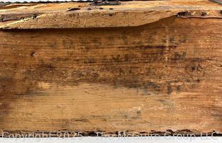 Pre Civil War Cowhide Leather Trunk with Forged Iron Brass Tacks Made by Boston Saddle Maker, Robert Burr.  24 x 12 x 9"