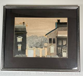 Framed Under Glass Paper Collage of House, Unsigned.  14 x 18"