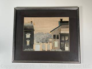 Framed Under Glass Paper Collage of House, Unsigned.  14 x 18"