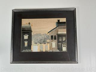 Framed Under Glass Paper Collage of House, Unsigned.  14 x 18"